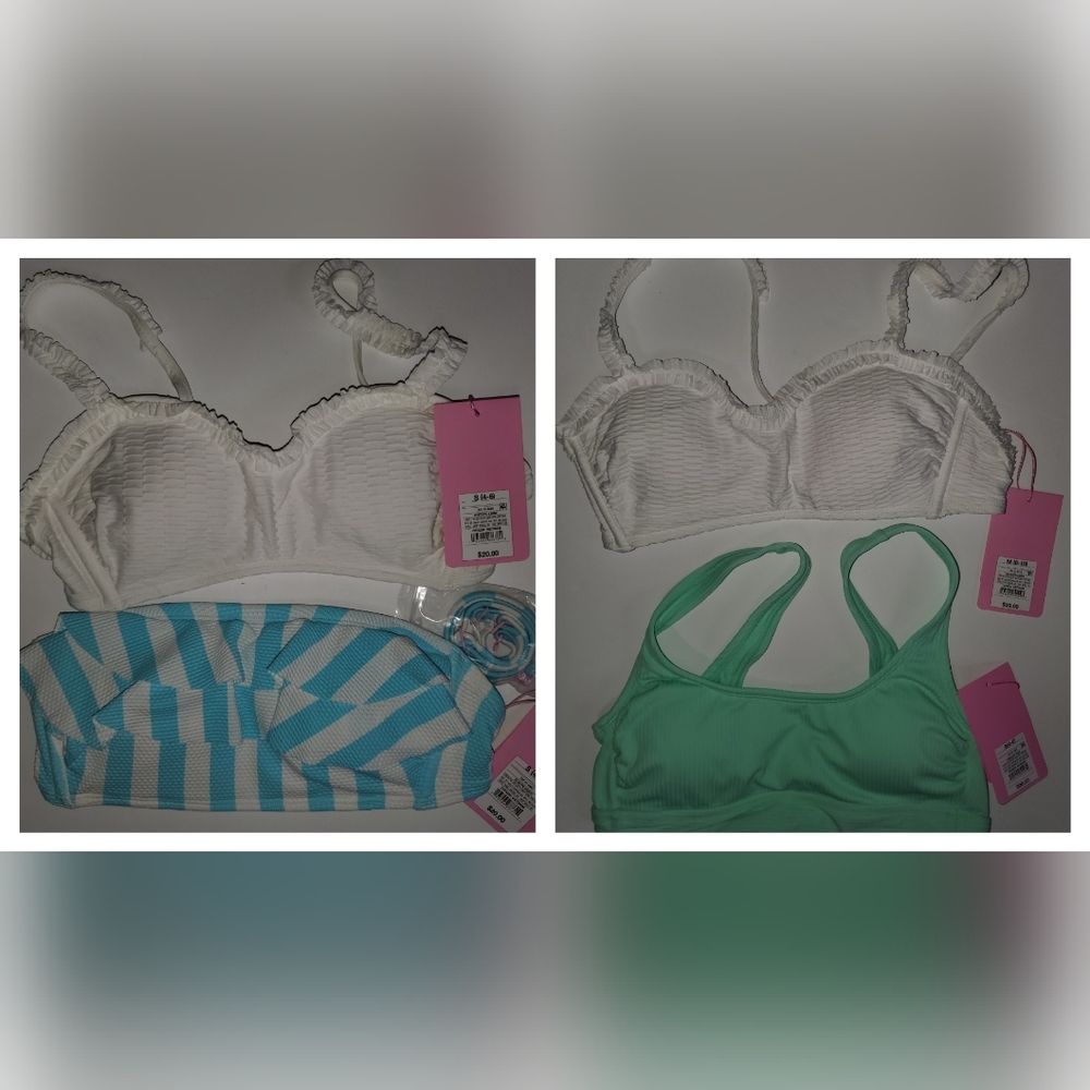 Stoney Clover Lane 4pc Lot S/M Bathing Suit Tops Only NWT Blue White Green Swim
